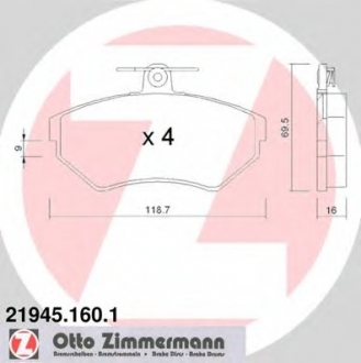 Комплект тормозных колодок, дисковый тормоз ZIMMERMANN 21945.160.1 (фото 1)