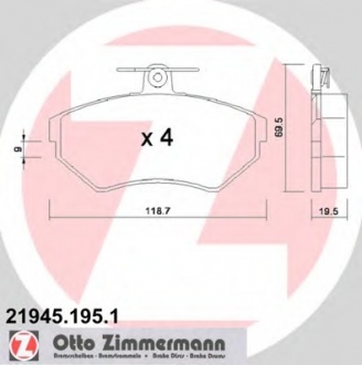 Комплект тормозных колодок, дисковый тормоз ZIMMERMANN 21945.195.1 (фото 1)