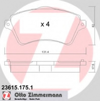 Комплект тормозных колодок, дисковый тормоз ZIMMERMANN 23615.175.1 (фото 1)