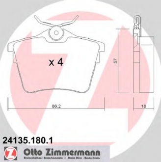 Комплект тормозных колодок, дисковый тормоз ZIMMERMANN 24135.180.1 (фото 1)