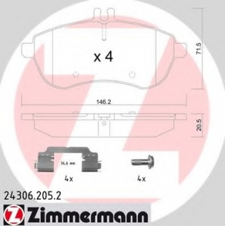 Колодки гальмівні дискові, к-кт ZIMMERMANN 24306.205.2 (фото 1)