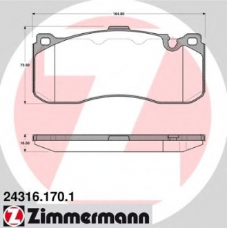 Комплект тормозных колодок, дисковый тормоз ZIMMERMANN 24316.170.1 (фото 1)