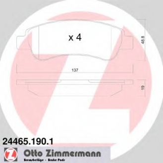 Комплект тормозных колодок, дисковый тормоз ZIMMERMANN 24465.190.1 (фото 1)