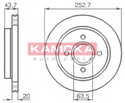 Тормозной диск задний вентилируемый FORD COUGAR 9 KAMOKA 103958 (фото 1)