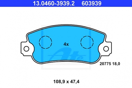 Комплект тормозных колодок, дисковый тормоз ATE 13.0460-3939.2 (фото 1)