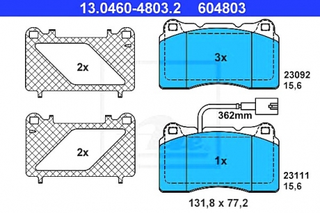 Комплект тормозных колодок, дисковый тормоз ATE 13.0460-4803.2 (фото 1)