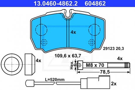 Комплект тормозных колодок, дисковый тормоз ATE 13.0460-4862.2 (фото 1)