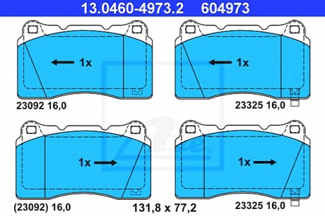 Комплект тормозных колодок, дисковый тормоз ATE 13.0460-4973.2 (фото 1)