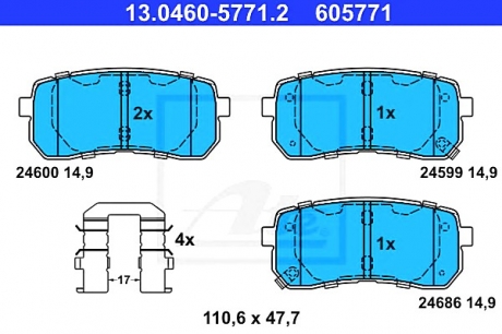 Комплект тормозных колодок, дисковый тормоз ATE 13.0460-5771.2 (фото 1)