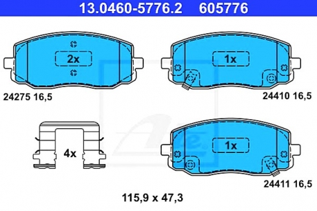 Комплект тормозных колодок, дисковый тормоз ATE 13.0460-5776.2 (фото 1)