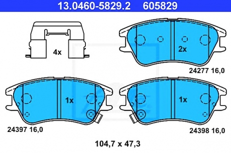 Гальмівні колодки, дискове гальмо (набір) ATE 13.0460-5829.2 (фото 1)