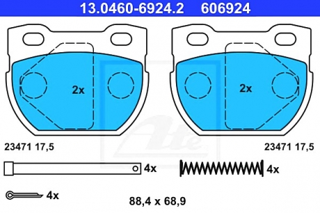 Комплект тормозных колодок, дисковый тормоз ATE 13.0460-6924.2 (фото 1)