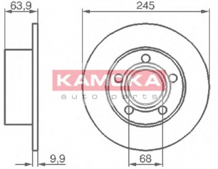 Тормозной диск задний цельный AUDI 100 90-94,A6 KAMOKA 103642 (фото 1)