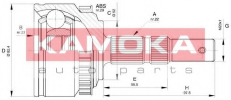 ШРУС наружный 22/23/52MM/29ABS, OPEL COMBO 01->,C KAMOKA 6029 (фото 1)