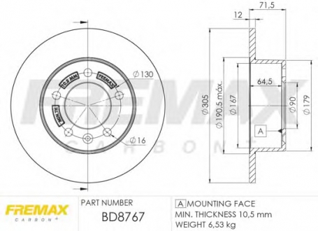 Диск тормозной задний, 305mm 2.3dCi 10- BD-8767 FREMAX BD8767 (фото 1)