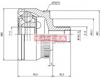 ШРУС, внеш. 33/30/53MM/45ABS (малый) AUDI A4 95- KAMOKA 6762 (фото 1)