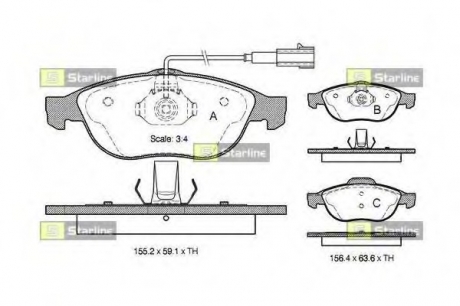 Комплект тормозных колодок, дисковый тормоз STARLINE BD S303 (фото 1)