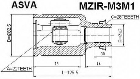 ШРУС ВНУТРЕННИЙ ПРАВЫЙ 22x43x28 (MZIR-M3M1) ASVA MZIRM3M1 (фото 1)