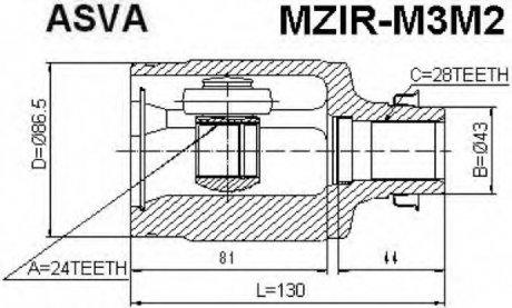 ШРУС ВНУТРЕННИЙ ПРАВЫЙ 24x43x28 (MZIR-M3M2) ASVA MZIRM3M2 (фото 1)
