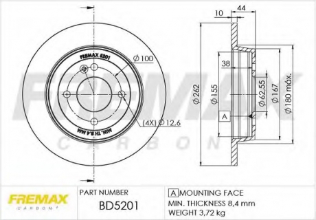 Диск тормозной задний BD-5201 FREMAX BD5201 (фото 1)