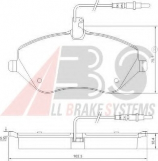 Гальмівні колодки пер. Peugeot 407/607 04- (TRW) (162,3x79,1x18,4) A.B.S. 37431 (фото 1)