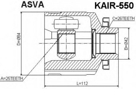ШРУС ВНУТРЕННИЙ ПРАВЫЙ 25x42x26 (KAIR-550) ASVA KAIR550 (фото 1)