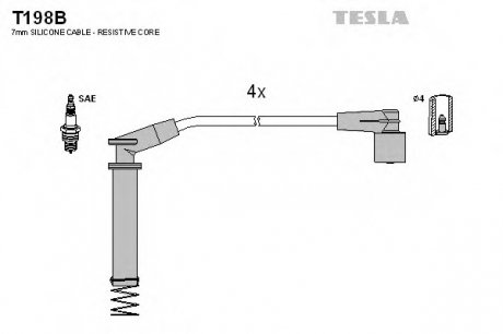 Провода високовольтні Daewoo Nubira 2.0 силікон TESLA T198B (фото 1)