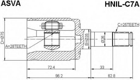 ШРУС ВНУТРЕННИЙ ЛЕВЫЙ 28x35x25 (HNIL-C7A) ASVA HNILC7A (фото 1)