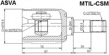 ШРУС ВНУТРЕННИЙ ЛЕВЫЙ 30x41x27 (MTIL-CSM) ASVA MTILCSM (фото 1)