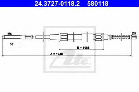 Трос, стояночная тормозная система ATE 24.3727-0118.2 (фото 1)