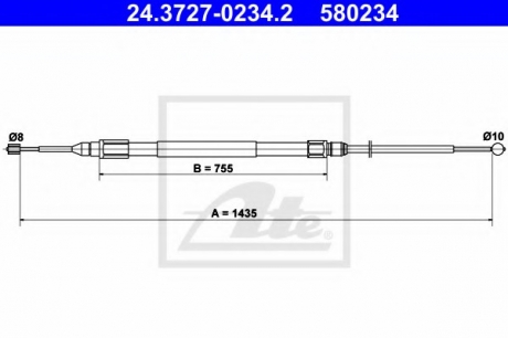 Трос, стояночная тормозная система ATE 24.3727-0234.2 (фото 1)