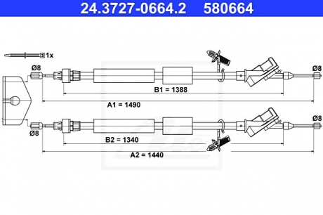 Трос ручного гальма ATE 24.3727-0664.2 (фото 1)
