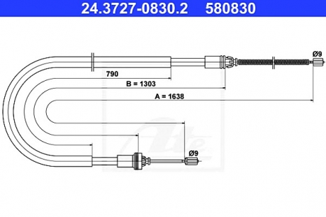 Трос ручного гальма ATE 24.3727-0830.2 (фото 1)