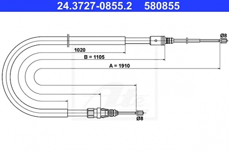 Трос, стояночная тормозная система ATE 24.3727-0855.2 (фото 1)