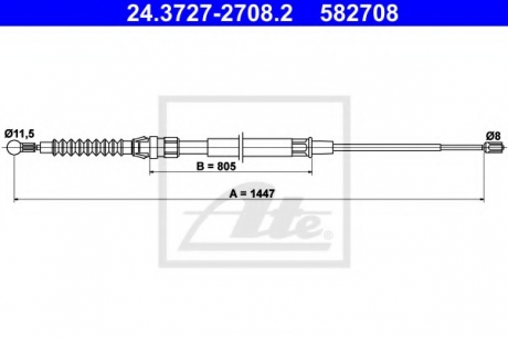Трос, стояночная тормозная система ATE 24.3727-2708.2 (фото 1)