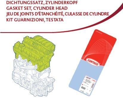 Комплект прокладок для головки блоку циліндрів FIAT 188A4.000 1.2 8V (вир-во) CORTECO 418760P (фото 1)