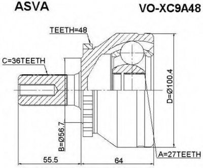 ШРУС НАРУЖНЫЙ 27x56.7x36 (VO-XC9A48) ASVA VOXC9A48 (фото 1)