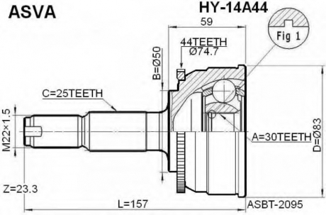 ШРУС Зовнішній 30x50x25 (HY-14A44) ASVA HY14A44 (фото 1)
