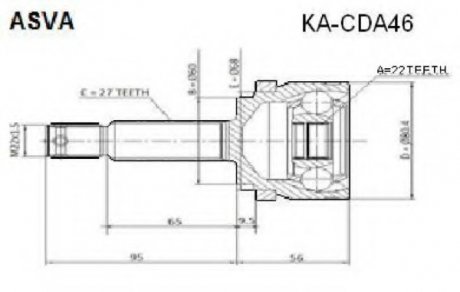 ШРУС Зовнішній 22x60x27 (KA-CDA46) ASVA KACDA46 (фото 1)