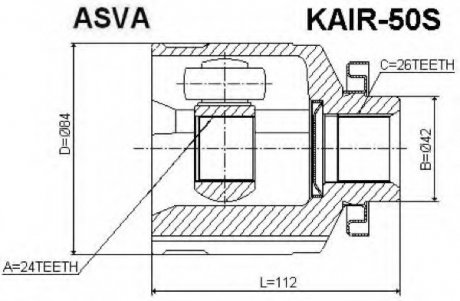 Шарнирный комплект, приводной вал ASVA KAIR50S (фото 1)