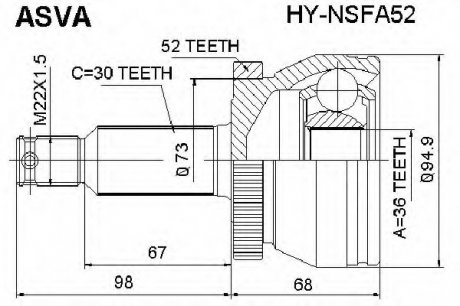 ШРУС Зовнішній 36x30 (HY-NSFA52) ASVA HYNSFA52 (фото 1)