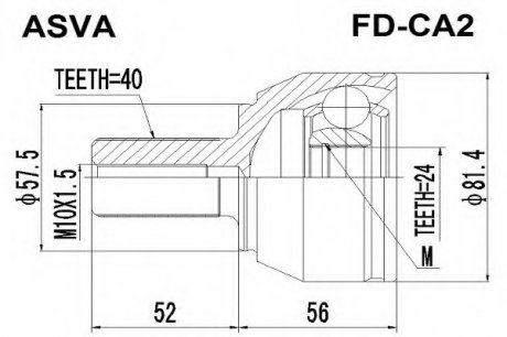 ШРУС НАРУЖНЫЙ 24x57.5x40 (FD-CA2) ASVA FDCA2 (фото 1)