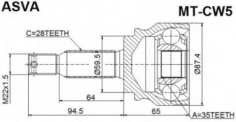 ШРУС Зовнішній 35x59,5x28 (MT-CW5) ASVA MTCW5 (фото 1)