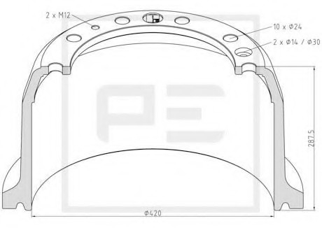 Гальмівний барабан PE AUTOMOTIVE 106.083-00A (фото 1)