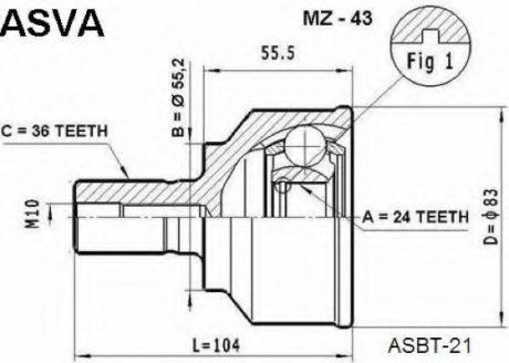 ШРУС Зовнішній 24x55.2x36 (MZ-43) ASVA MZ43 (фото 1)