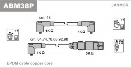Комплект проводов зажигания Janmor ABM38P (фото 1)