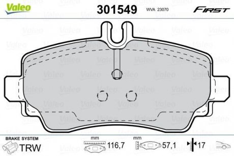 Гальмівні колодки дискові MERCEDES A-Class "1,4-2,1 "F "97-04 Valeo 301549 (фото 1)