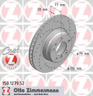 Тормозной диск ZIMMERMANN 150.1279.52 (фото 1)