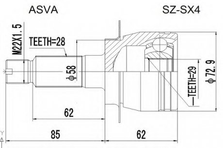 ШРУС зовнішній 29x58x28 ASVA SZSX4 (фото 1)