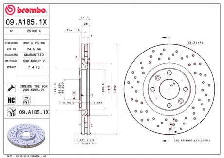 Тормозной диск BREMBO 09.A185.1X (фото 1)